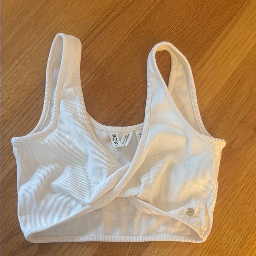 Roxy White Sleeveless Wrap Crop Top